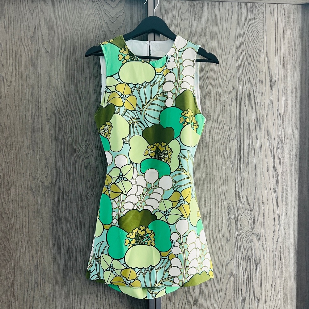 Zara Sheath Mini Dress Green Blue Mock Neck